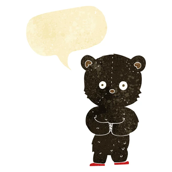 Мультяшный плюшевый черный медвежонок с пузырём речи — стоковый вектор