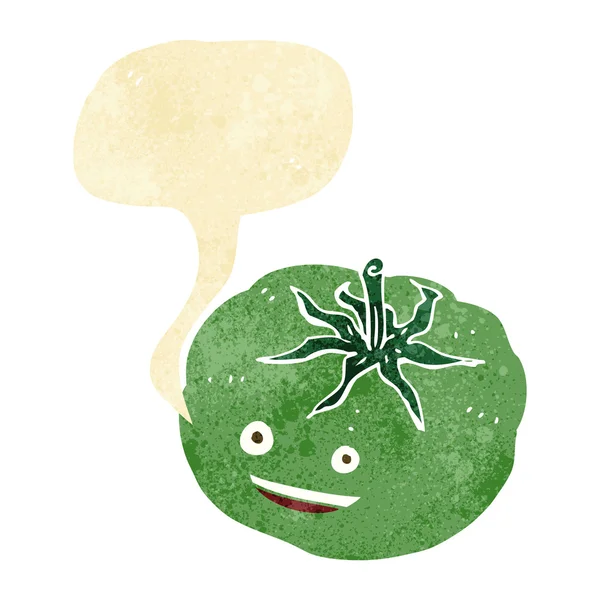Γελοιογραφία Πράσινη ντομάτα με το συννεφάκι λόγου — Διανυσματικό Αρχείο