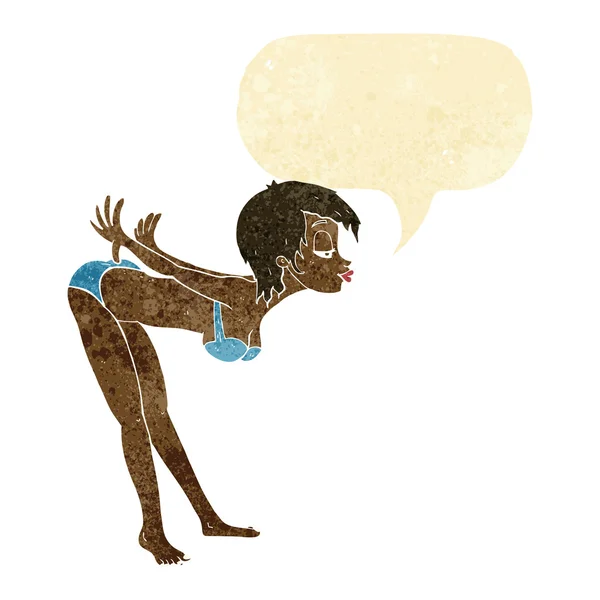 Dibujos animados pin up chica en bikini con burbuja del habla — Vector de stock