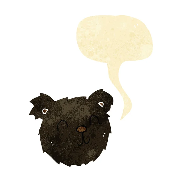 Cartoon happy black bear face with speech bubble — Stock Vector