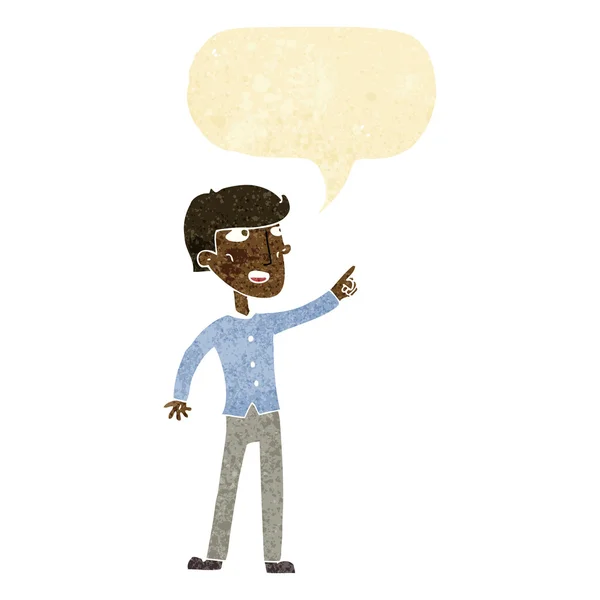 Kreslený muž ukazující s bublinou řeči — Stockový vektor