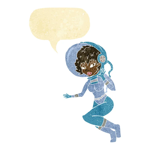 Cartoon space woman with speech bubble — Stock Vector