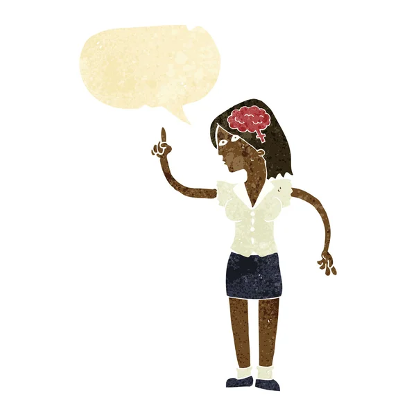 Zekice bir fikir ile konuşma balonu kadınla çizgi film — Stok Vektör
