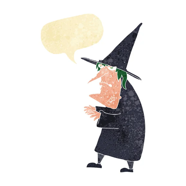 Dessin animé laid vieille sorcière avec bulle de discours — Image vectorielle