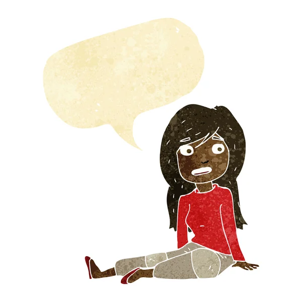 漫画少女マンガの吹き出しが付いている床の上に座って — ストックベクタ