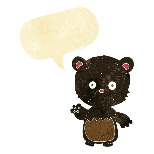 Desenho animado pequeno urso preto acenando com bolha de fala — Vetor de Stock