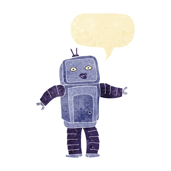 Divertido robot de dibujos animados con burbuja de habla — Vector de stock