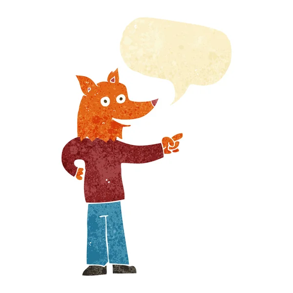 Çizgi film fox adam konuşma balonu ile işaret — Stok Vektör
