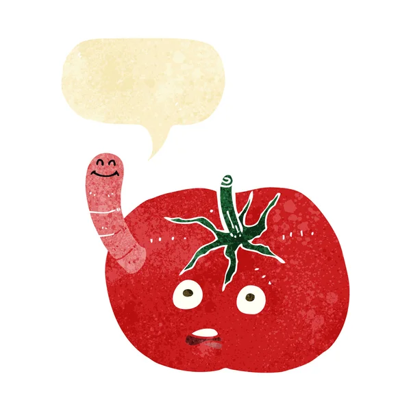 Cartoon-Tomate mit Wurm mit Sprechblase — Stockvektor
