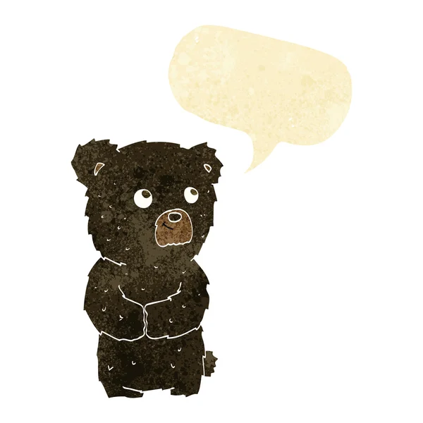 Desenho animado filhote de urso preto com bolha de fala — Vetor de Stock