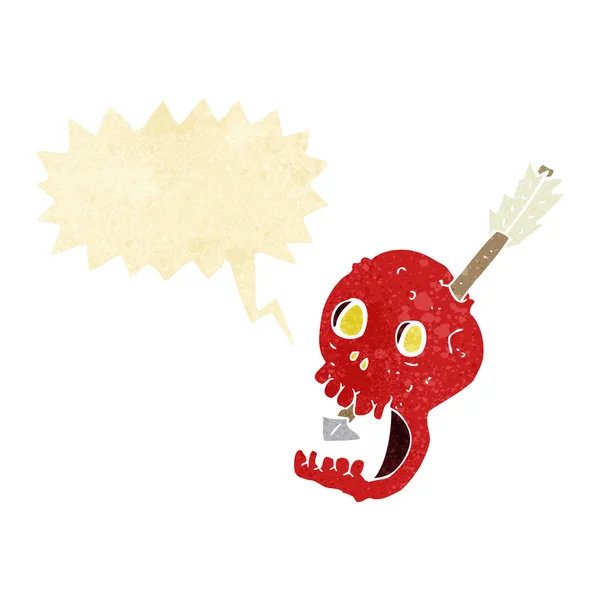 Funny cartoon skull and arrow with speech bubble — Stock Vector