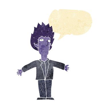 Konuşma balonu olan çizgi film vampiri.