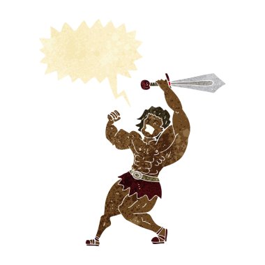 Konuşma baloncuğu olan barbar kahraman.