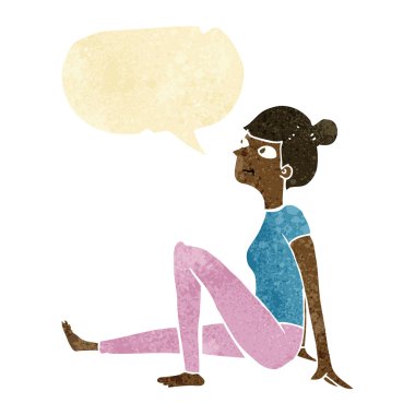 çizgi film kadın konuşma balonu ile oturuyordu