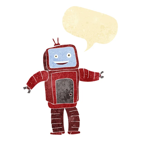 Robot divertido de dibujos animados con burbuja de habla — Vector de stock