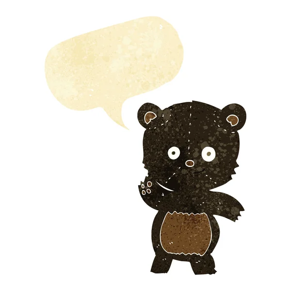 Desenho animado acenando urso preto com bolha de fala —  Vetores de Stock