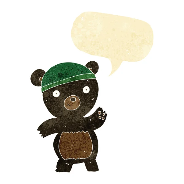 Lindo oso negro de dibujos animados con burbuja de habla — Archivo Imágenes Vectoriales