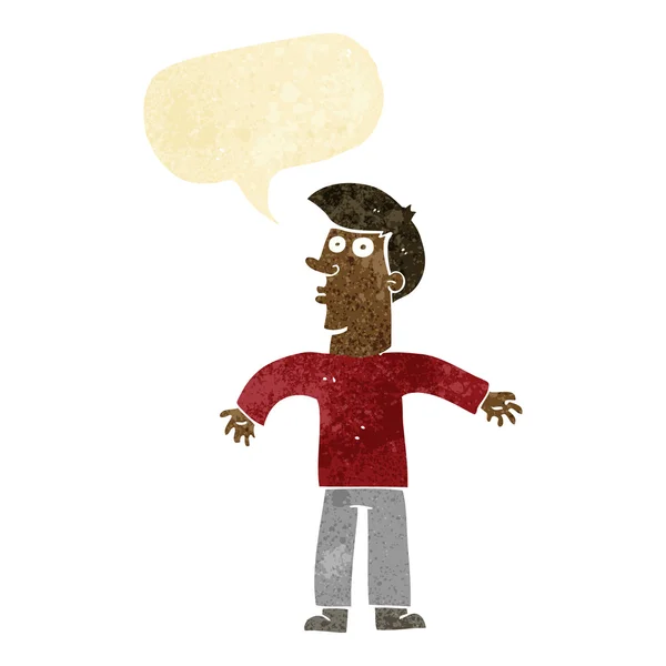 Człowiek kreskówka wzrusza ramionami z bańki mowy — Wektor stockowy