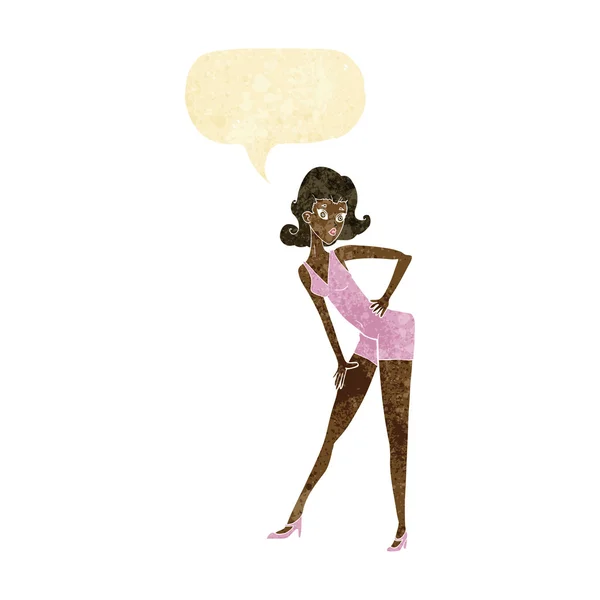 Modelo de dibujos animados mujer posando con la burbuja del habla — Archivo Imágenes Vectoriales