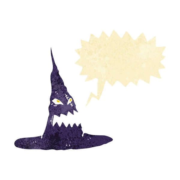 Cartoon spooky witches hat with speech bubble — Stock Vector