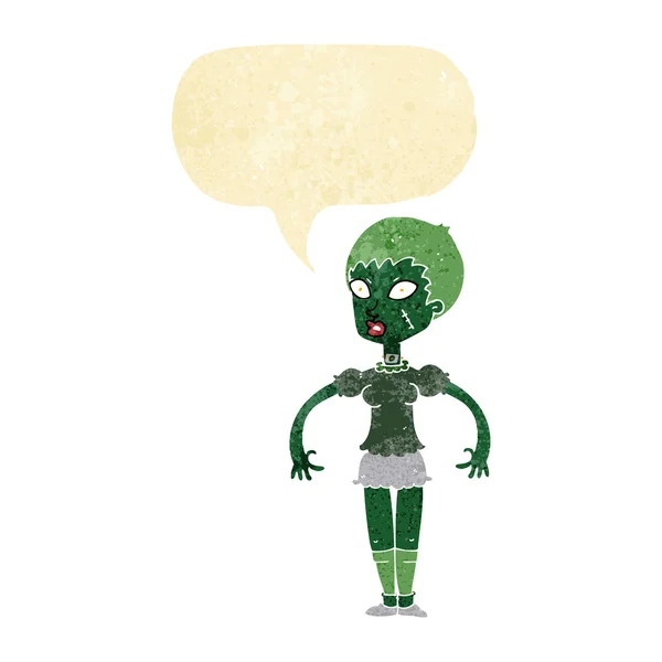 Karikatur Zombie-Monster Frau mit Sprechblase — Stockvektor