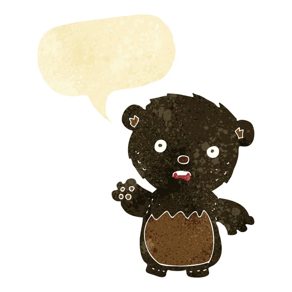 Cartoon worried black bear with speech bubble — Stock Vector