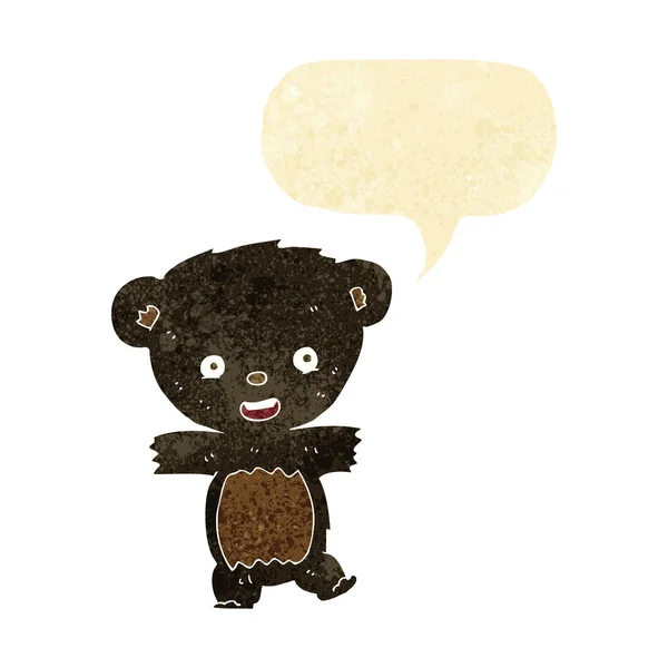 Dibujos animados peluche negro oso cachorro con el habla burbuja — Archivo Imágenes Vectoriales