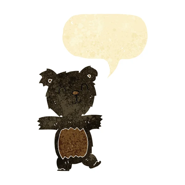 Cartoon cute black bear cub with speech bubble — Stock Vector