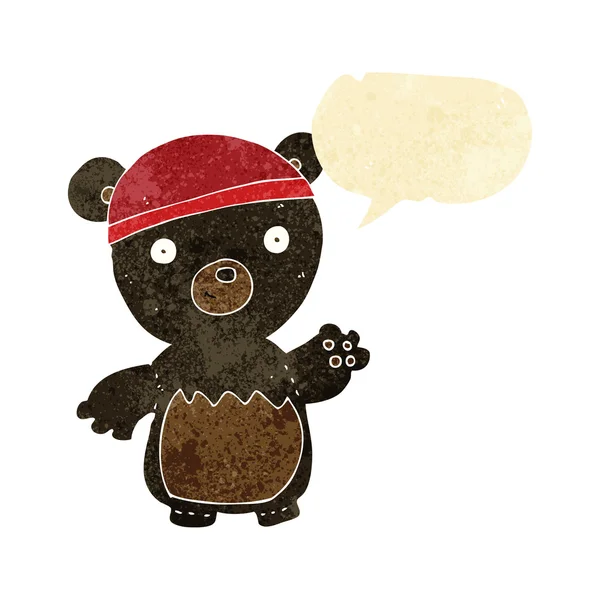 Cartoon black bear wearing hat with speech bubble — Stock Vector