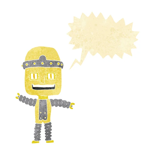 Cartoon waving robot with speech bubble — Stock Vector