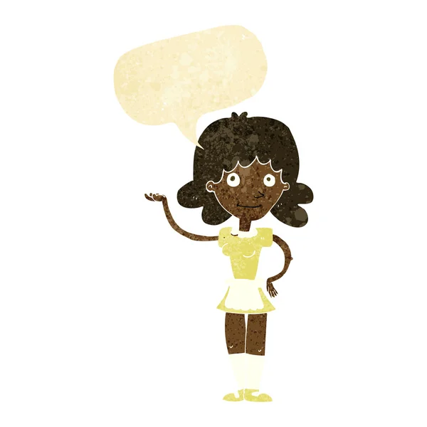 Femme de ménage dessin animé avec bulle de parole — Image vectorielle