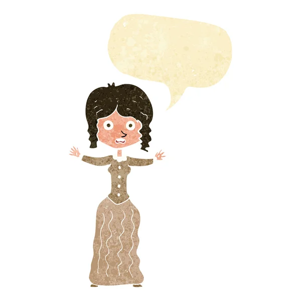 Мультфильм обеспокоен Виктория женщина с мыльным пузырем речи — стоковый вектор