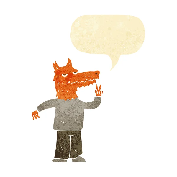 Cartoon homem raposa feliz com bolha de fala — Vetor de Stock