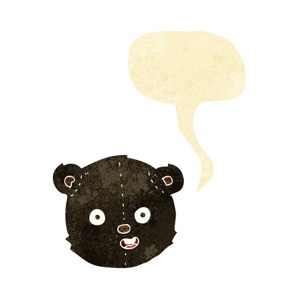 Cabeça de urso de pelúcia preto desenhos animados com bolha de fala — Vetor de Stock