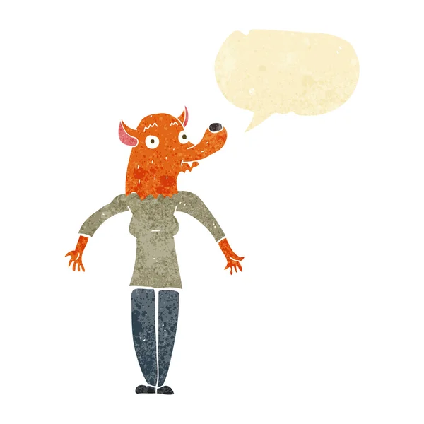 Cartoon fox vrouw met tekstballon — Stockvector