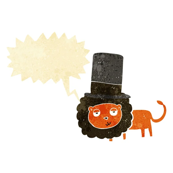 Cartoon Leeuw in hoge hoed met tekstballon — Stockvector