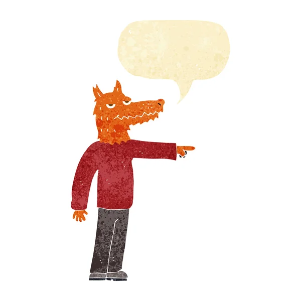 Dibujos animados hombre zorro señalando con la burbuja del habla — Archivo Imágenes Vectoriales