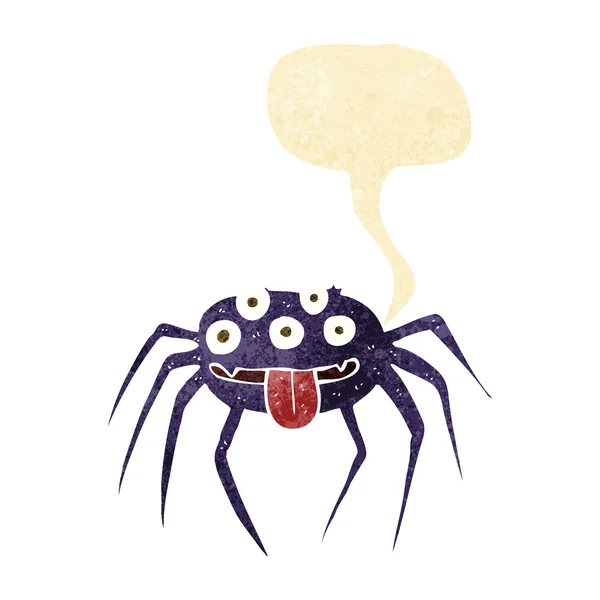 Dibujos animados bruta araña de halloween con burbuja del habla — Vector de stock