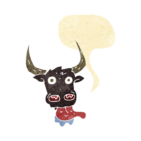 Cara de vaca de dibujos animados con burbuja de habla — Vector de stock