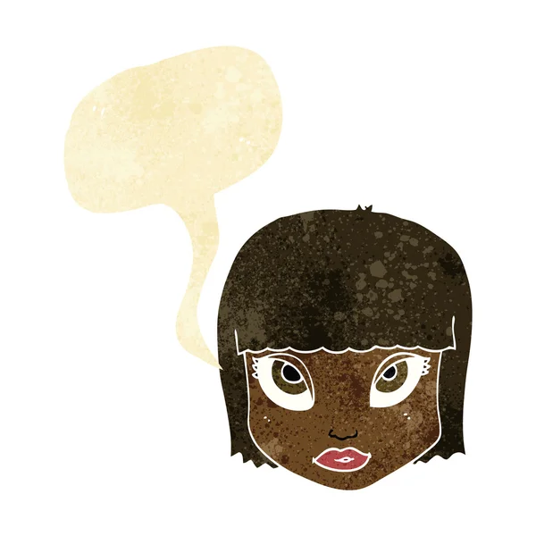 Cartone animato volto femminile con bolla discorso — Vettoriale Stock