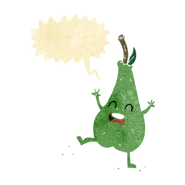 Cartoon fröhliche tanzende Birne mit Sprechblase — Stockvektor