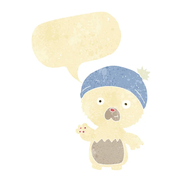 Cartoon cute teddy bear in hat with speech bubble — Stock Vector