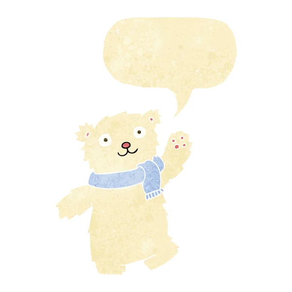 Kreslený medvídek nosí šálu s řečovou bublinou — Stockový vektor