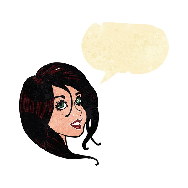 Cartone animato bella faccia femminile con la bolla discorso — Vettoriale Stock