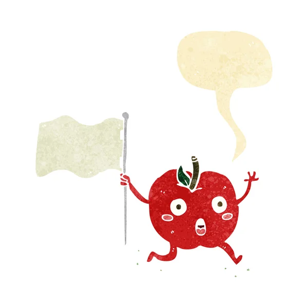 Cartone animato mela divertente con bandiera con bolla discorso — Vettoriale Stock