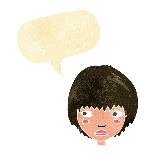 Cartoon ongelukkige meisje met spraak zeepbel — Stockvector