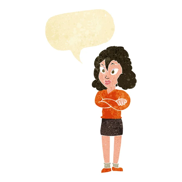 Mujer de dibujos animados con brazos cruzados con burbuja de habla — Archivo Imágenes Vectoriales