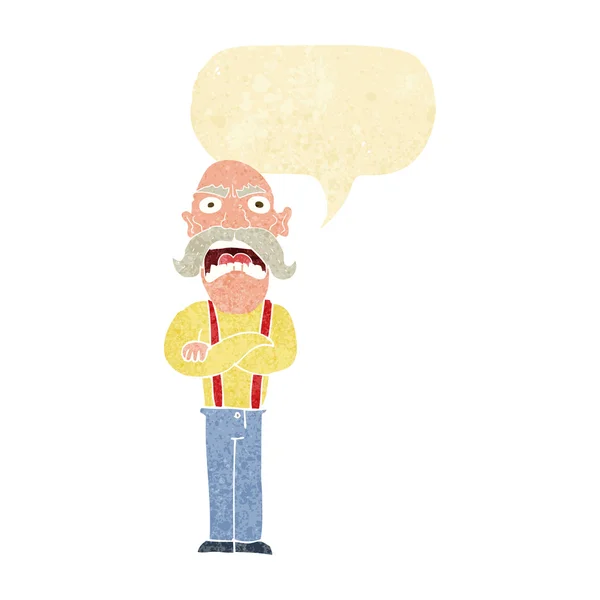 Cartoon shocked old man with speech bubble — Stock Vector