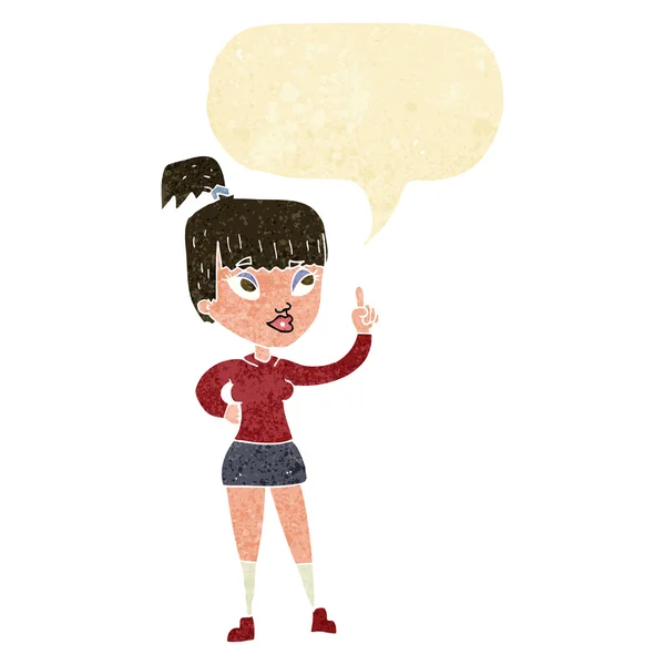 Cartoon attractive girl with idea with speech bubble — Stock Vector