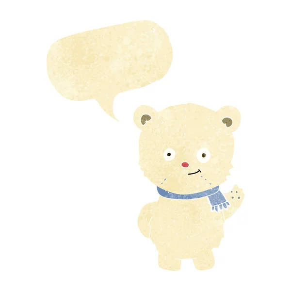 Carino cartoni animati orso polare agitando con la bolla discorso — Vettoriale Stock